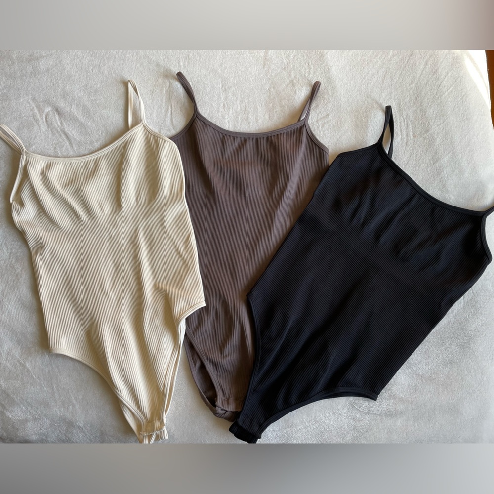 3 Piece Shapewear Bodysuits: Ribbed/Adjustable straps